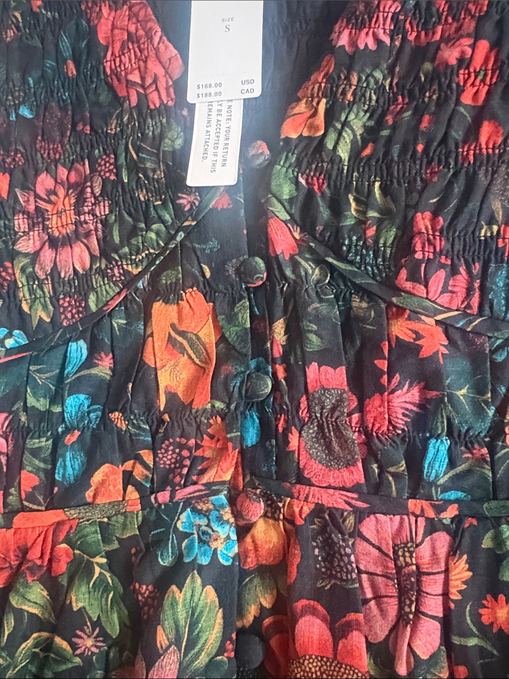 Anthropologie Peregrine Black Maxi Dress with Red & Orange Floral Print /S Small - Picture 3 of 3